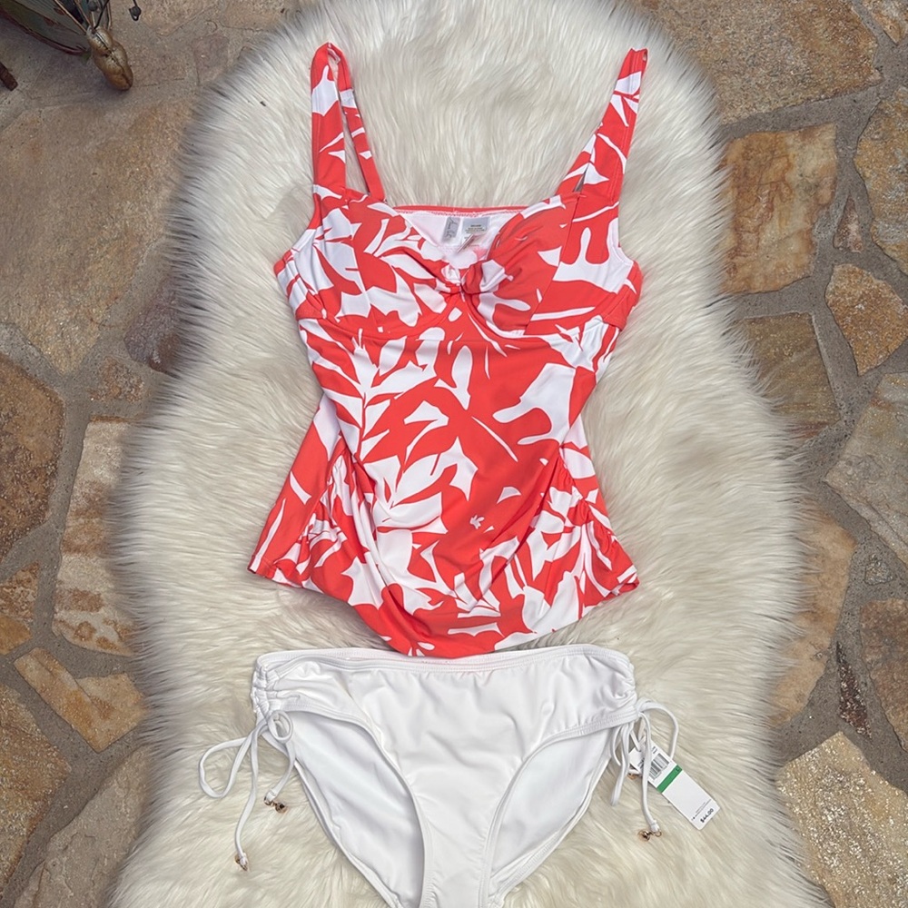 🔸🔸NWT ANNE COLE ORANGE-N-WHITE TANKINI SWIMSUIT🔸🔸